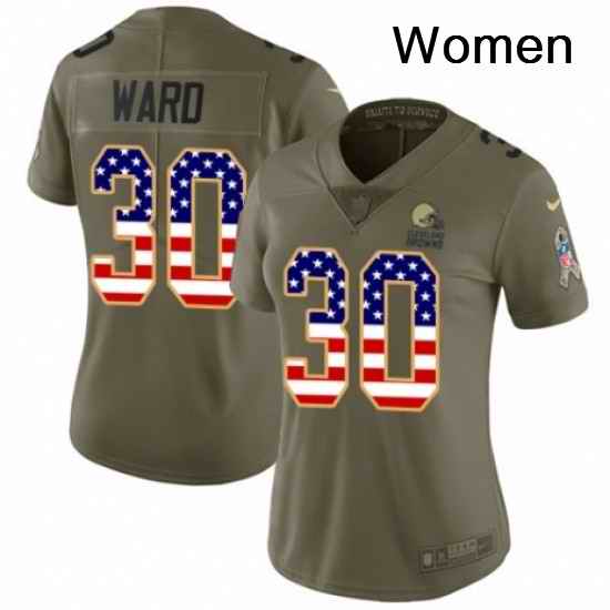 Womens Nike Cleveland Browns 30 Denzel Ward Limited OliveUSA Flag 2017 Salute to Service NFL Jersey
